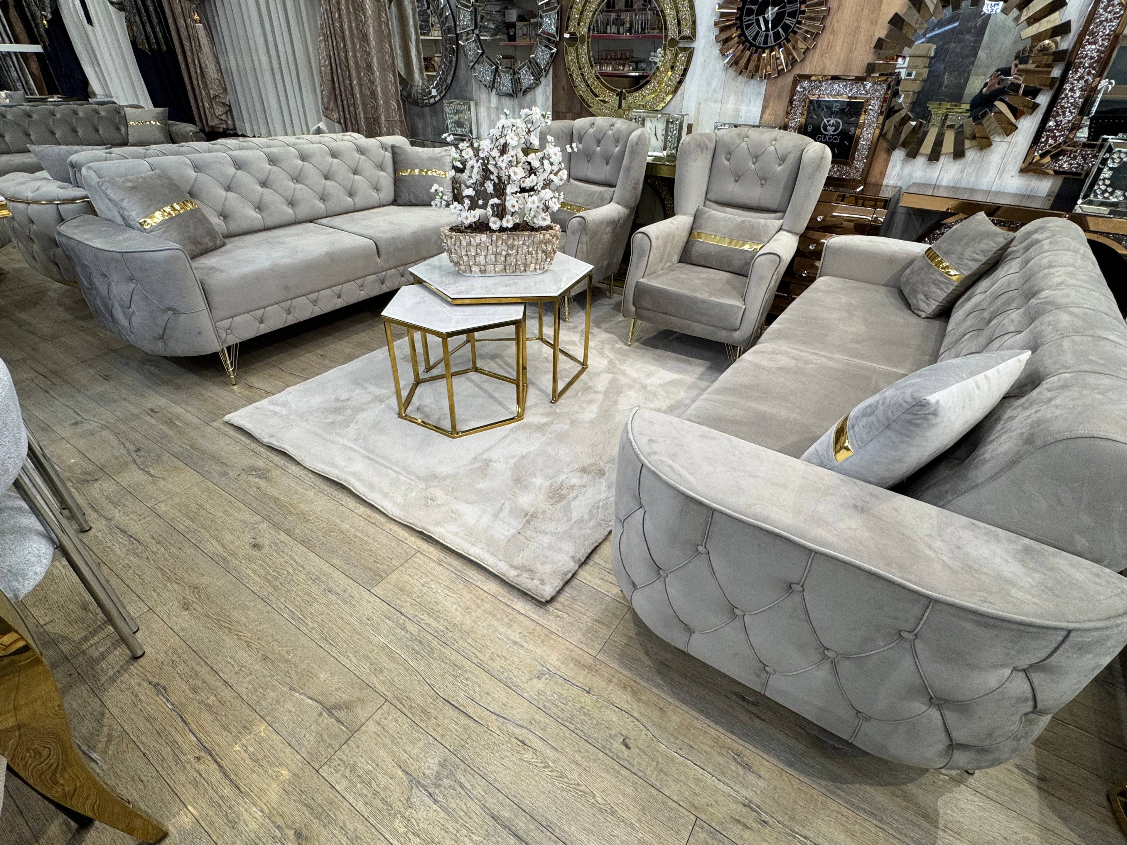 Bankstel 2x3 Zitter 2x1 Zitter Model Gie Golden style beige kleur