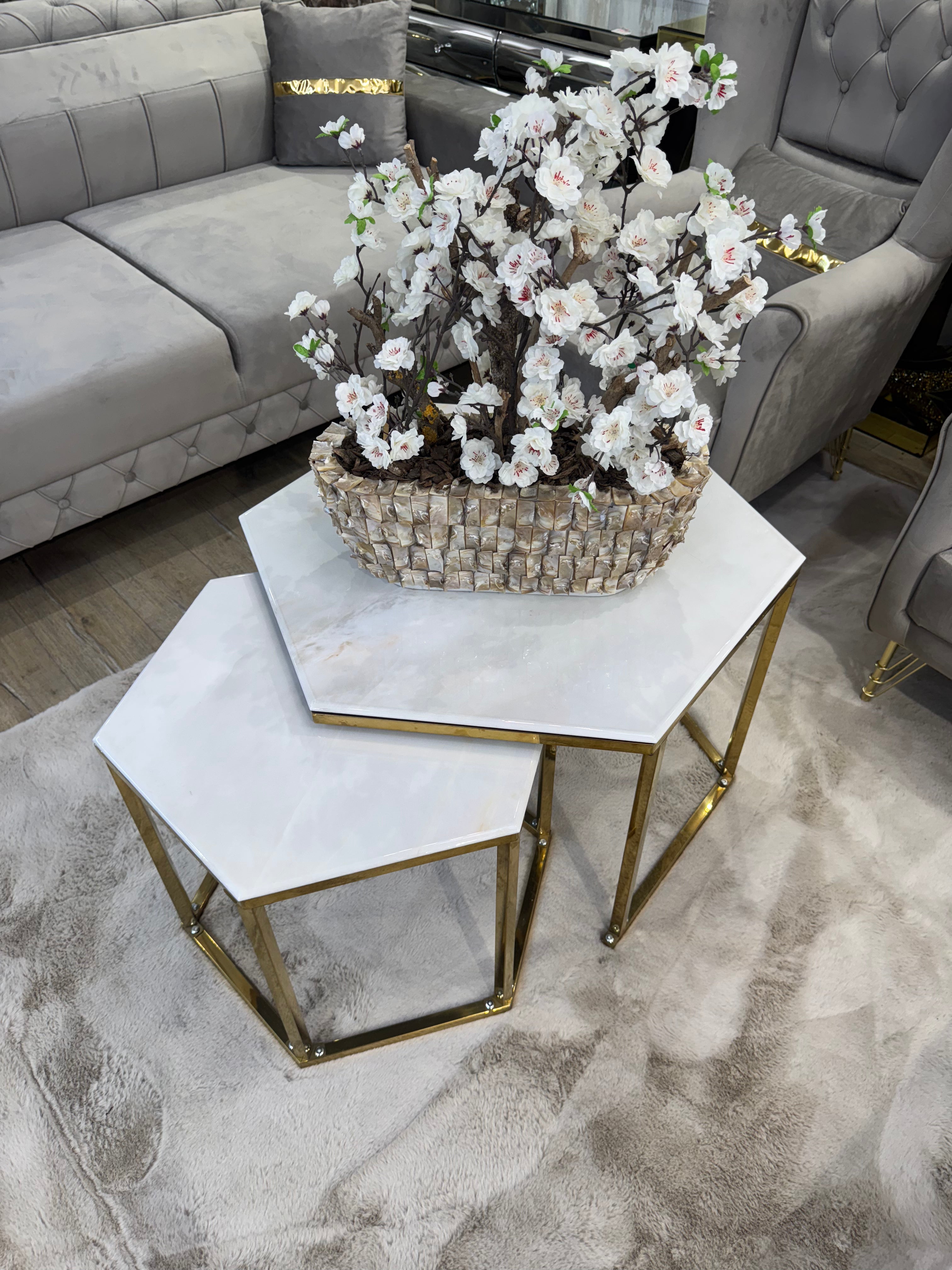 Salontafel Honingraat Marmer Look witte goud