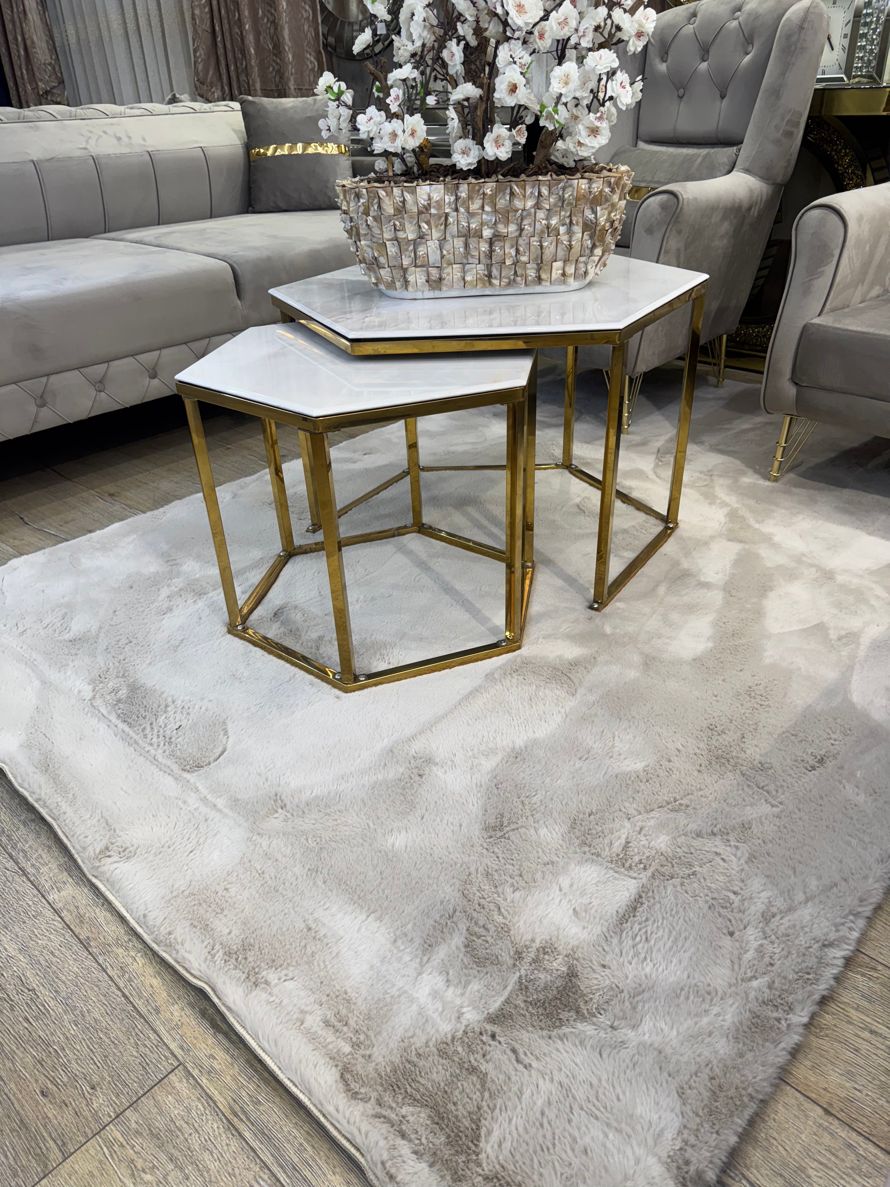 Salontafel Honingraat Marmer Look witte goud