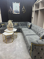 Hoekbank Balon 280x340x90cm baby face Licht Grijs - goud lijnenen