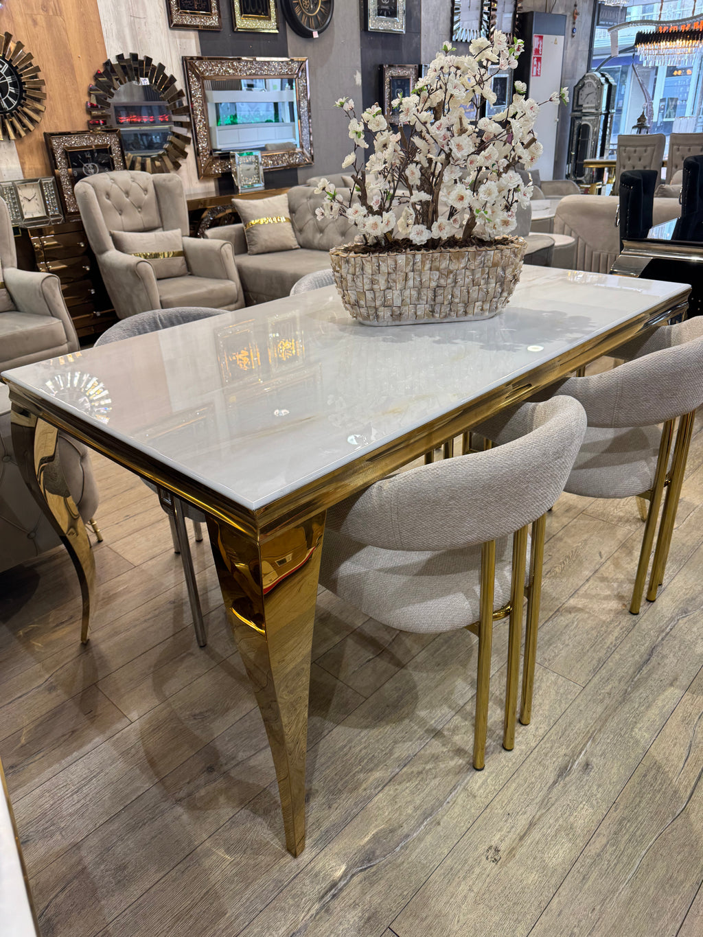 Milano Eettafel Marmer Look Goud Witte of Zilver Witte
