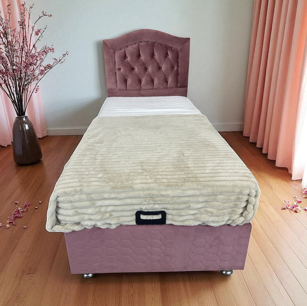 Boxspring De novo 1 persoons bed luxe Roze