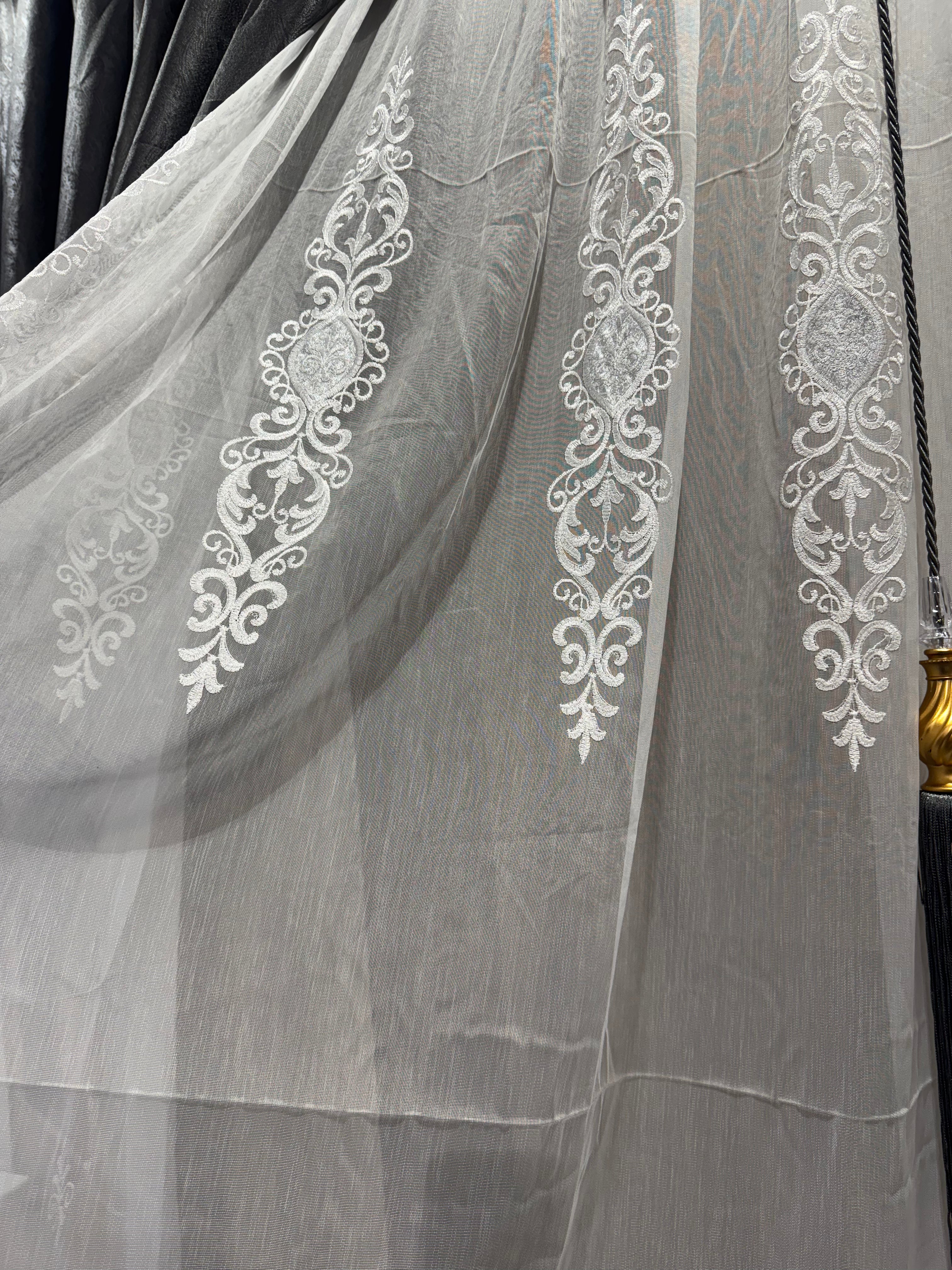 Gordijnen rails kompleet 3 stuks grijs goud wit