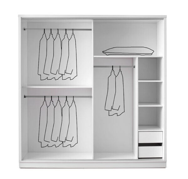 Kledingkast met schuifdeuren, Wit/Wit met Goudlijne/tweezijdig