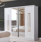 Kledingkast met schuifdeuren, Wit/Wit met Goudlijne/tweezijdig