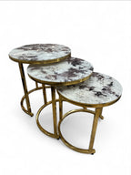 Bijzettafelset - Bruin Minte Marmer Look Dikglas