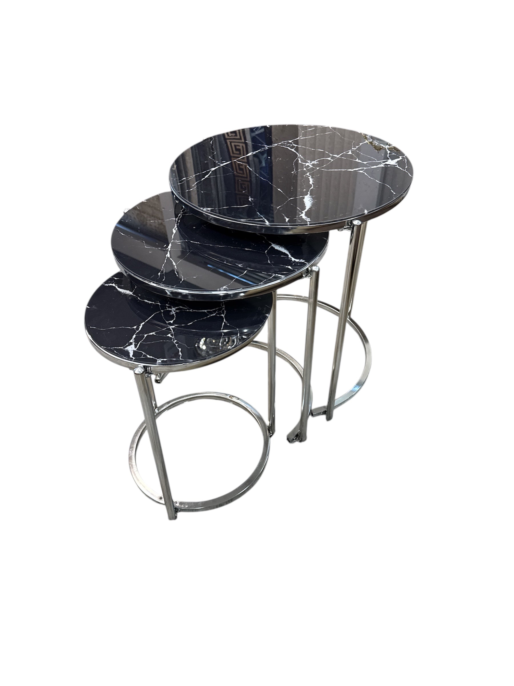 Bijzettafelset - Zwart zilver Glas marmer Look