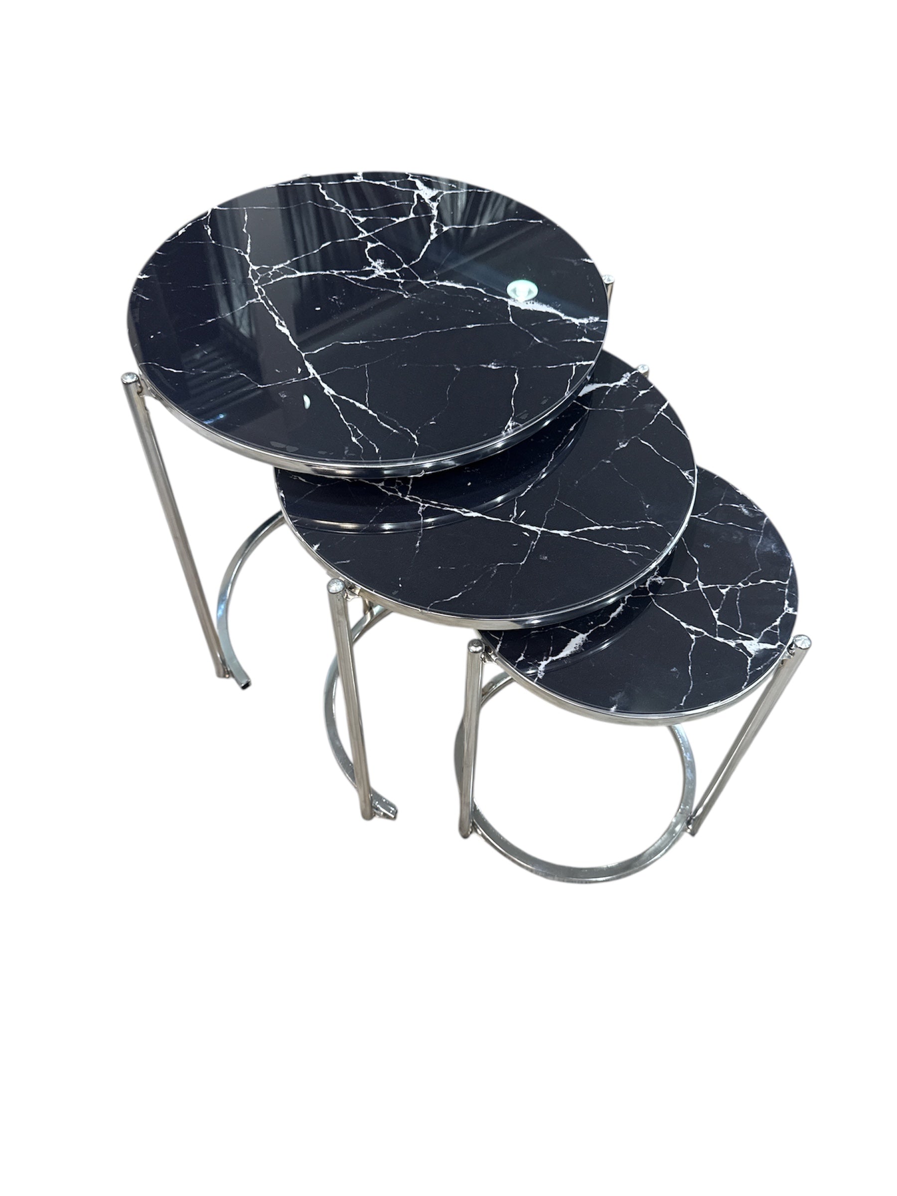 Bijzettafelset - Zwart zilver Glas marmer Look