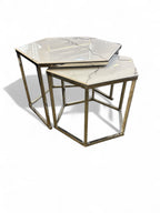 Salontafel  Honingraat Marmer Look witte Zilver.