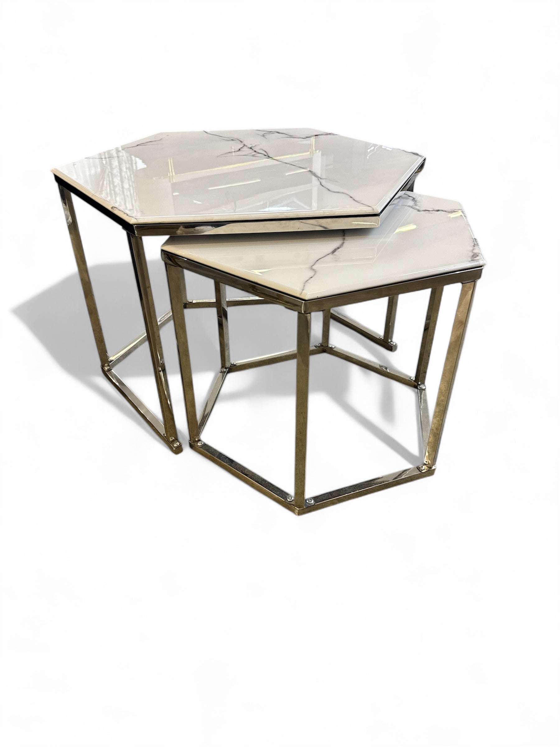 Salontafel  Honingraat Marmer Look witte Zilver.