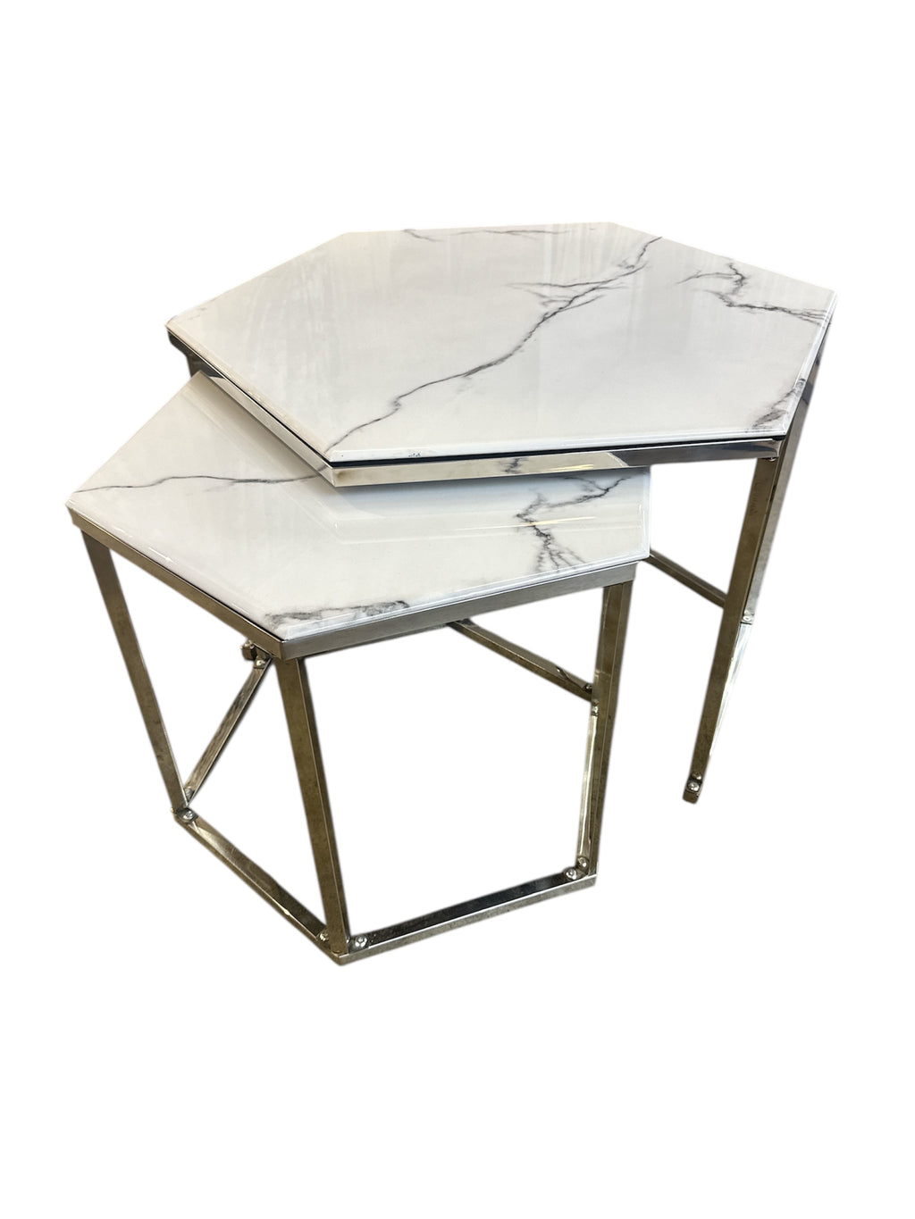 Salontafel  Honingraat Marmer Look witte Zilver.