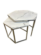 Salontafel  Honingraat Marmer Look witte Zilver.