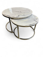 White Marmer Look Round Iron Stand Coffee Tables Set of 2 (Zilver)