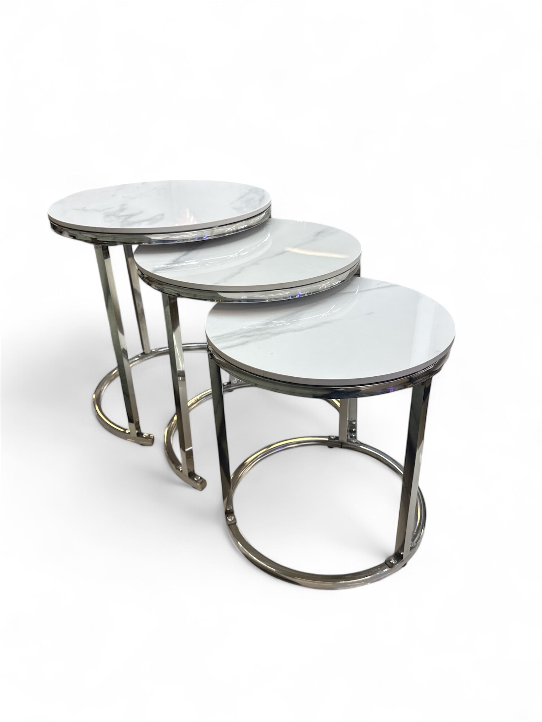 Bijzettafelset -  Marmer Look wit en Zilver