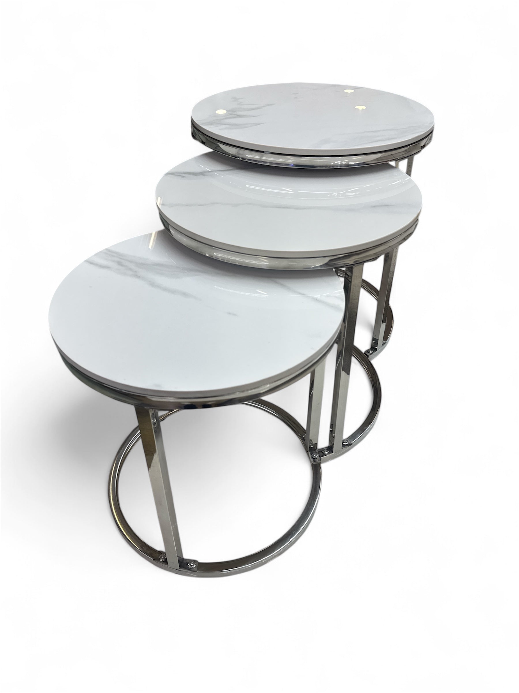 Bijzettafelset -  Marmer Look wit en Zilver