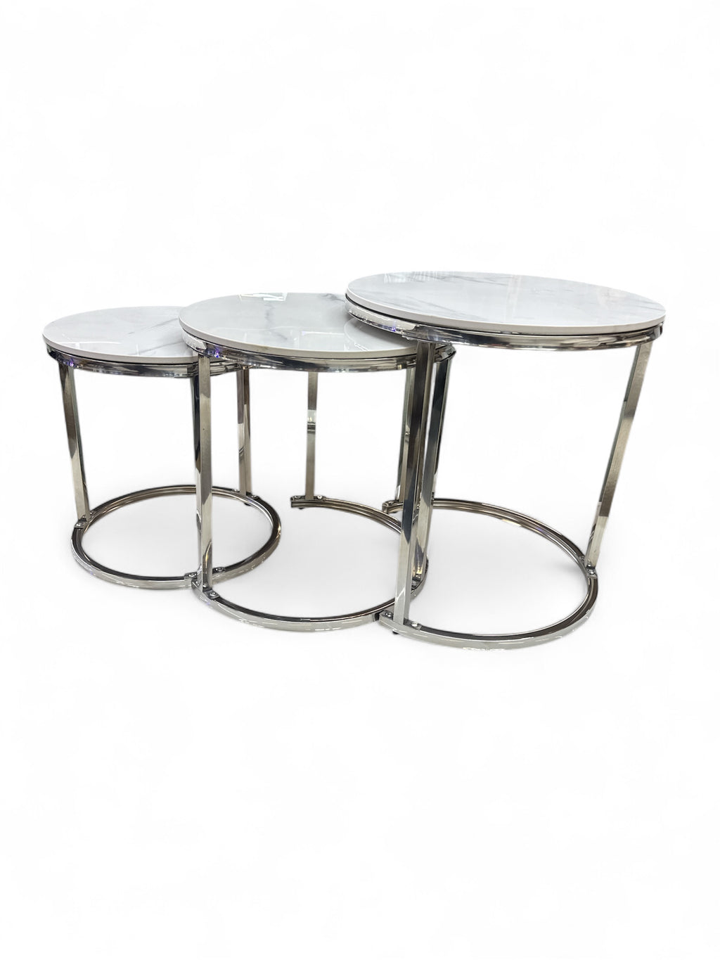 Bijzettafelset -  Marmer Look wit en Zilver