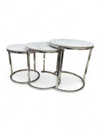 Bijzettafelset -  Marmer Look wit en Zilver