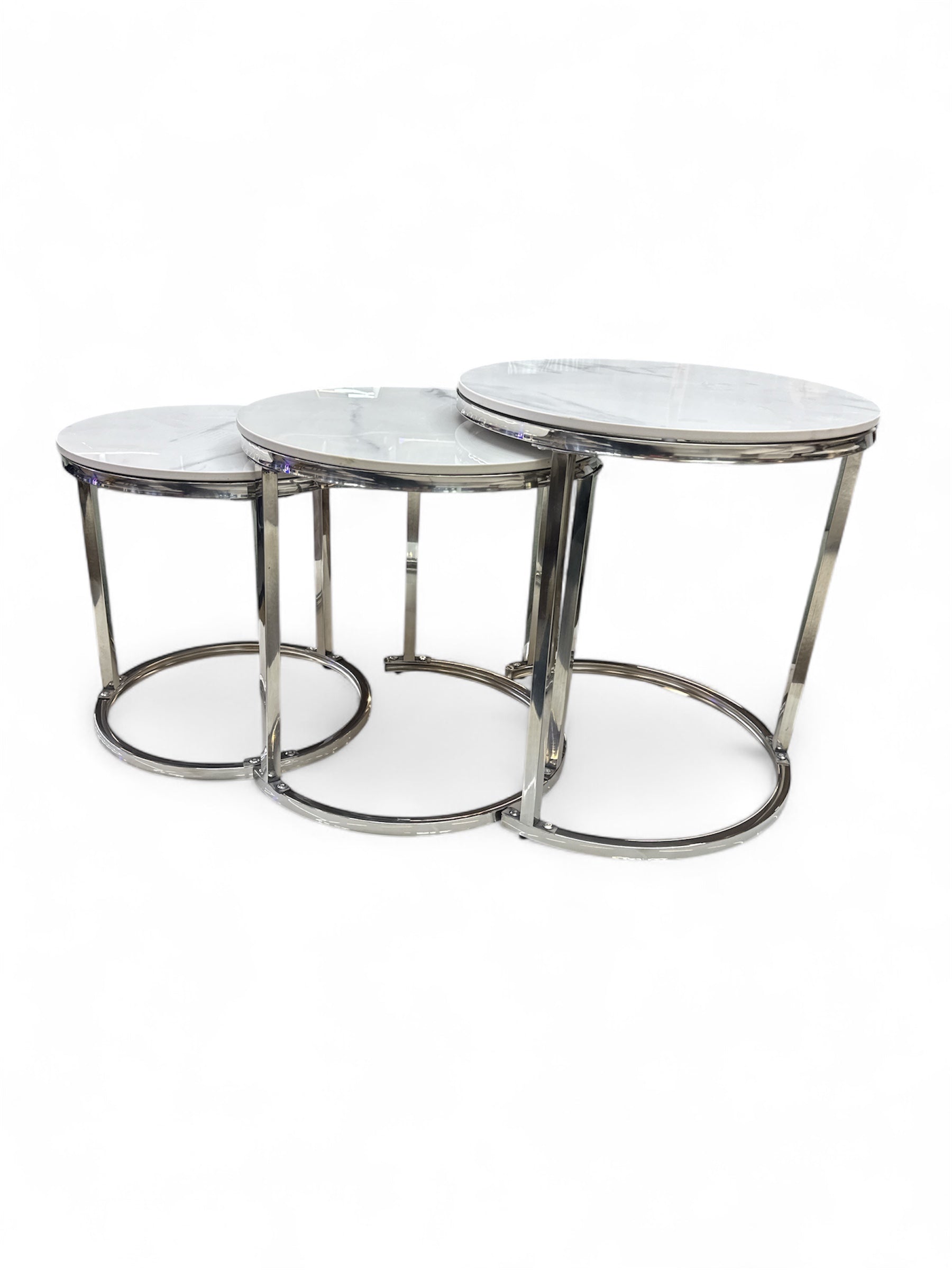 Bijzettafelset -  Marmer Look wit en Zilver