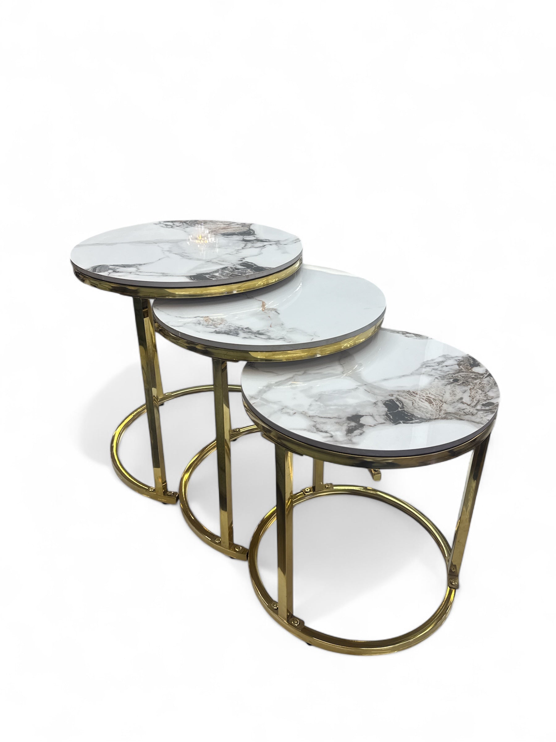 Bijzettafelset - Marmer Look Wit Bruin - Glans goud.