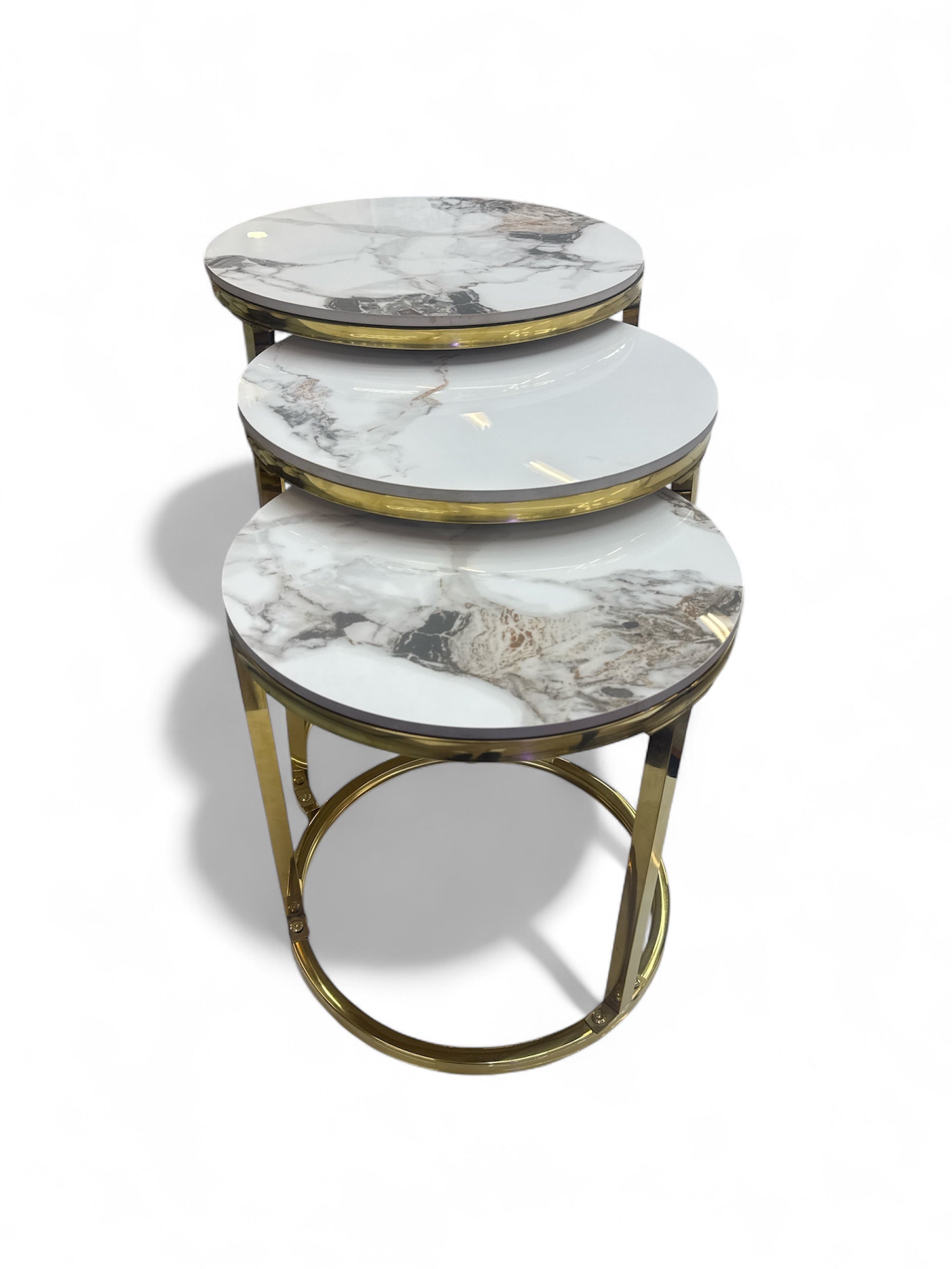 Bijzettafelset - Marmer Look Wit Bruin - Glans goud.