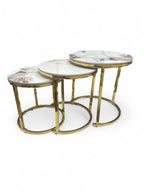 Bijzettafelset - Marmer Look Wit Bruin - Glans goud.