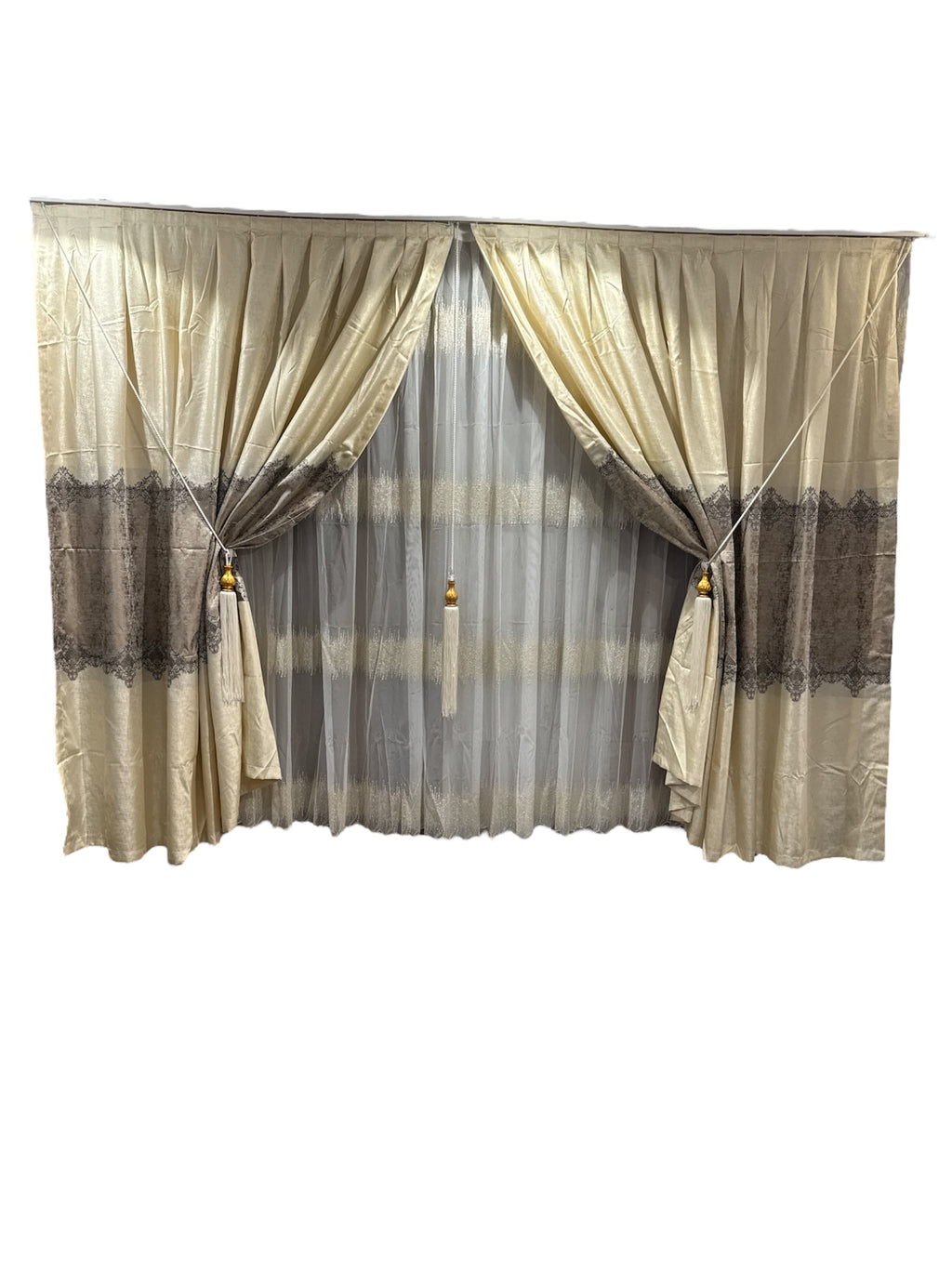 Gordijnen rails kompleet 3 stuks beige bruin