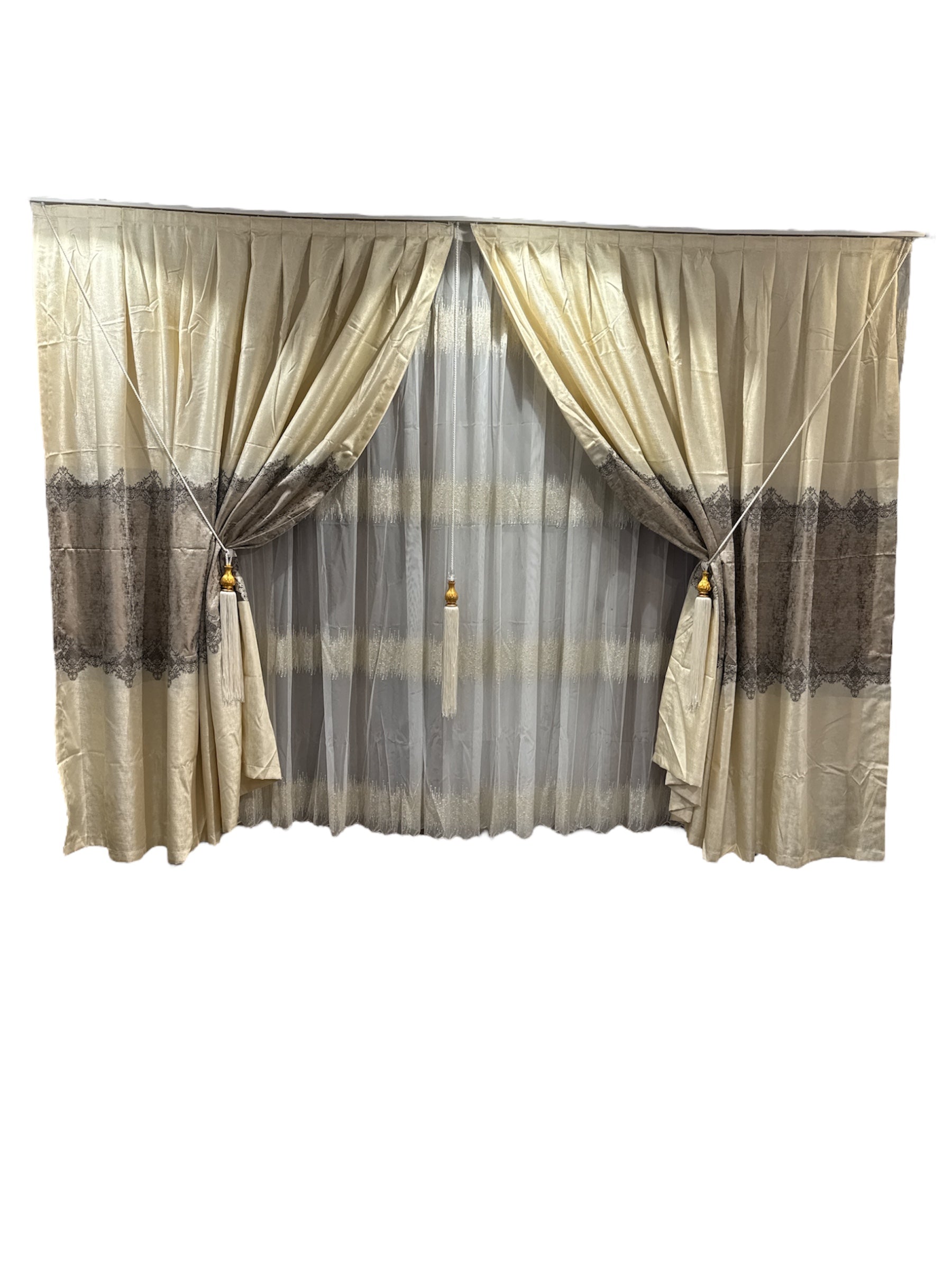 Gordijnen rails kompleet 3 stuks beige bruin