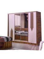 Kledingkast met schuifdeuren, Wit bruin/met Goudlijne/tweezijdig 180x214x59,5cm